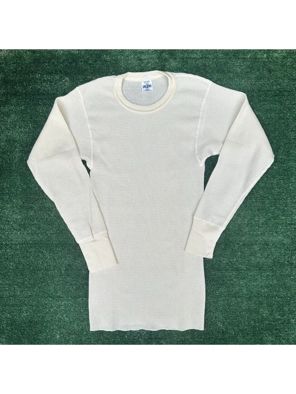 Vintage 80s Long Johns Waffle Knit Thermal T-Shirt Cream M Beige Neutral Grunge